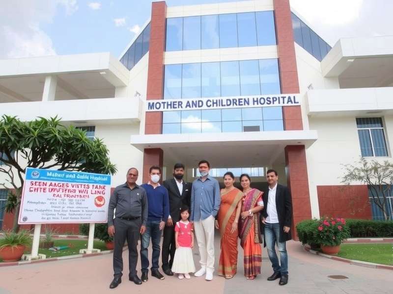 Modern hospital building with garden